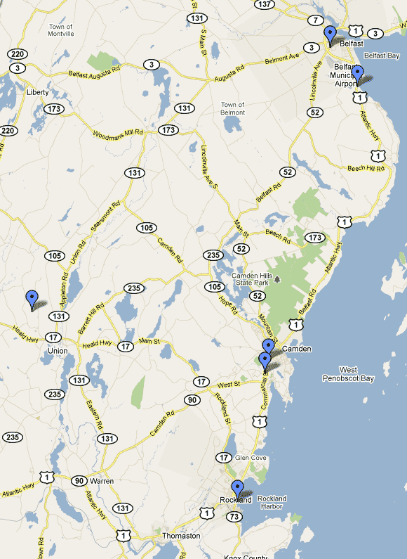 Camden Maine Ferry Kayak Trips map